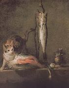 Jean Baptiste Simeon Chardin Two cats salmon mackerel France oil painting reproduction